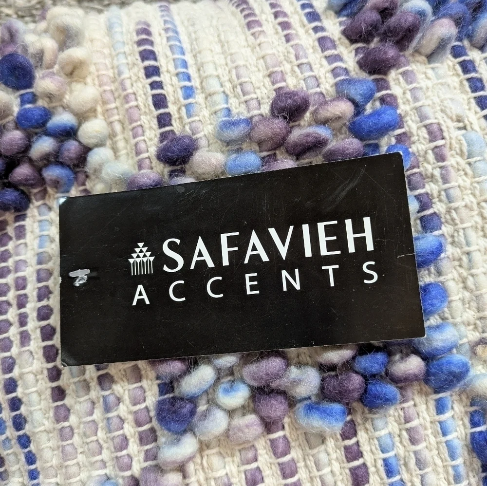NWT Safavieh cream purple blue woven textured cotton & wool pillow 20x20
